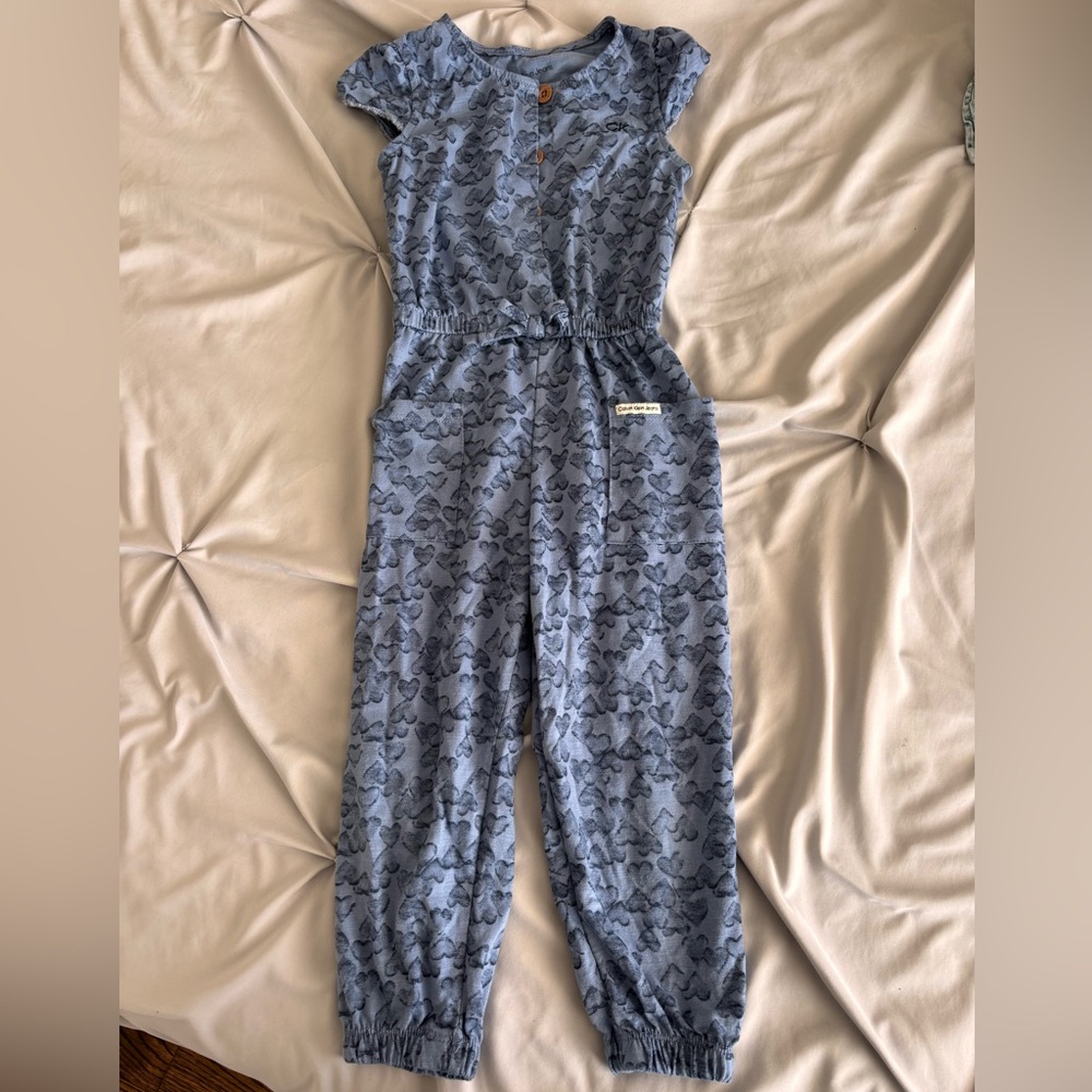 Calvin Klein Kids Blue Heart Short Sleeve Jumpsuit Size 4T Girls